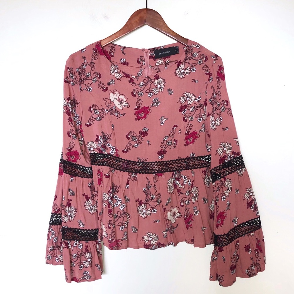 Minkpink Floral Crochet Bell Sleeve Cropped Blouse - Picture 3 of 7